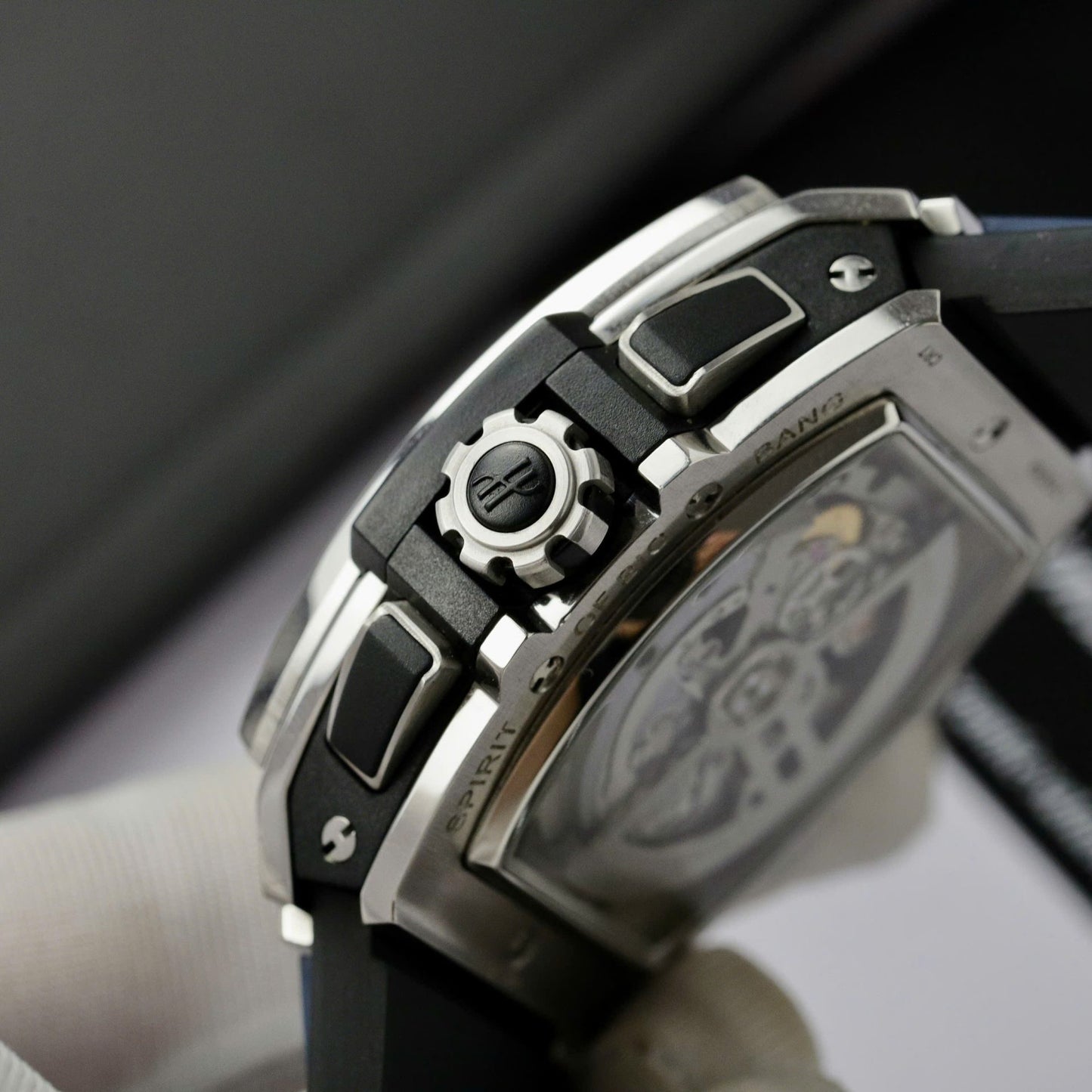 Hublot Spirit Of Big Bang Titanium Dial Blue Custom Moissanite Diamonds Hong Kong 42mm