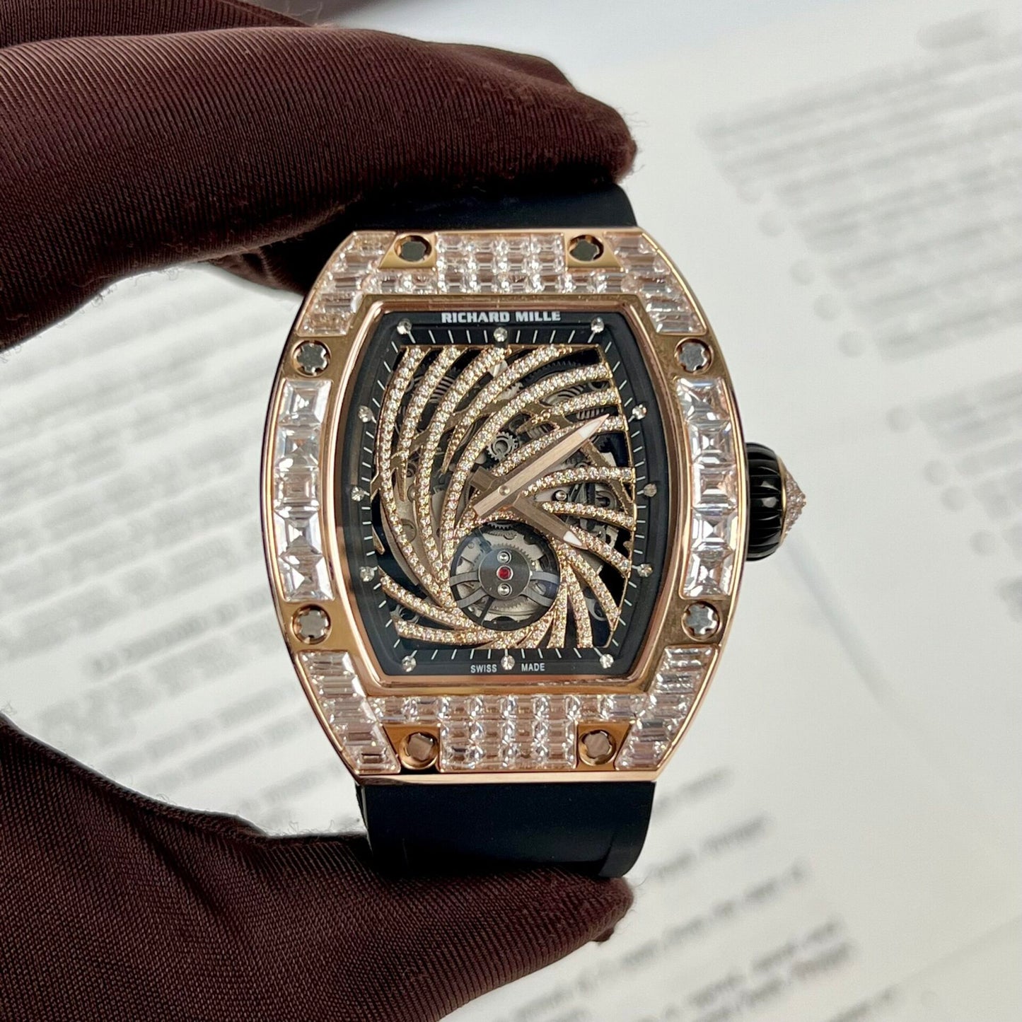 Richard Mille RM51-02 Rose Gold Baguette Replica Watch 40MM