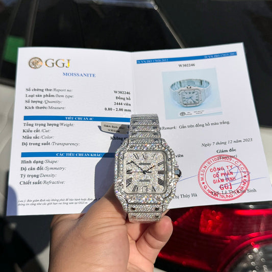 Cartier Santos Replica Watch Full Diamond Moissanite Hong Kong 39.8mm