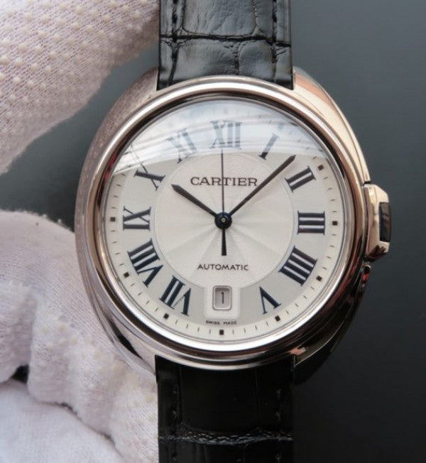Replica Cartier Cle de Cartier SS White Textured Dial Leather Strap MIYOTA9015