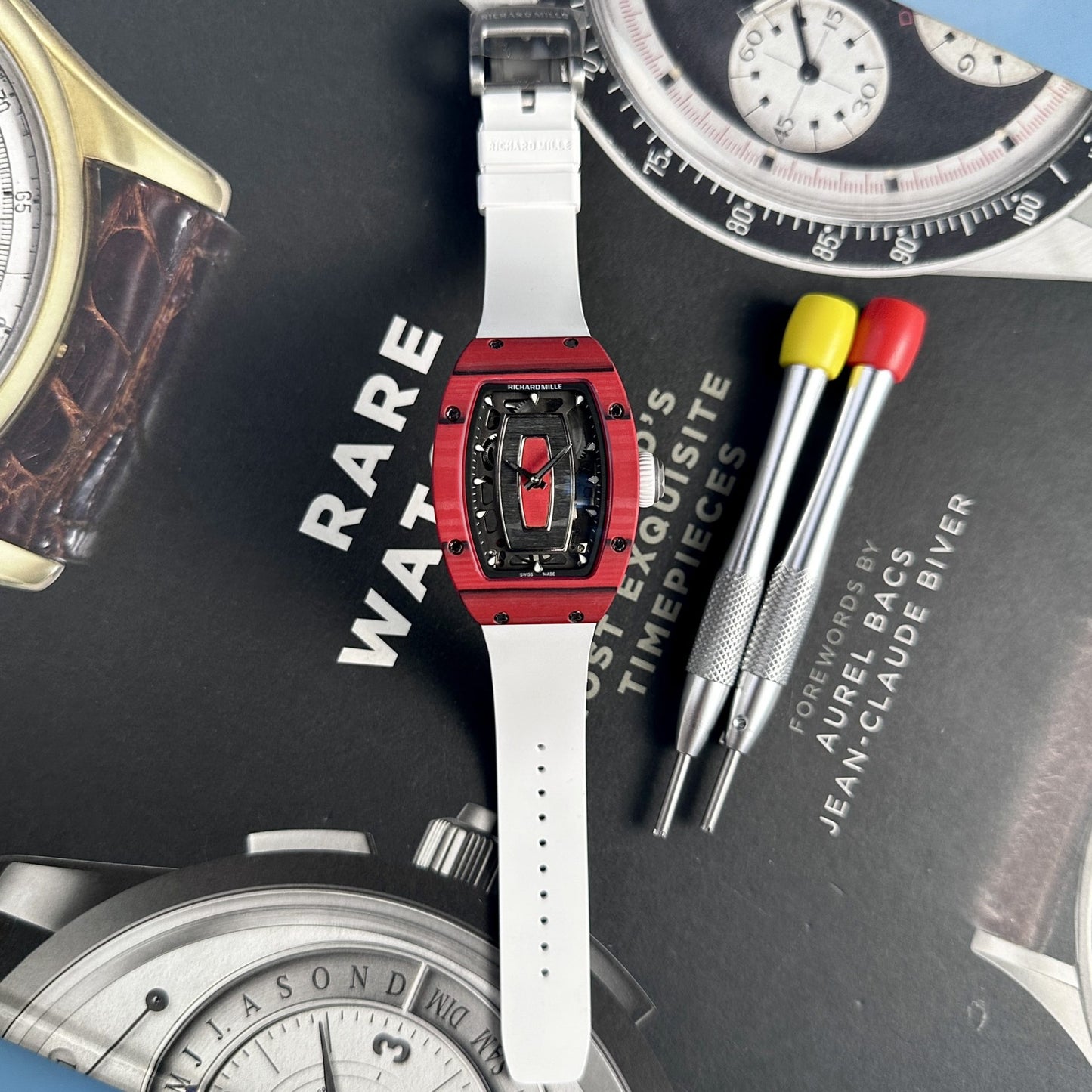 Richard Mille Best Replica Watch RM07-01 Red Carbon Rubber Strap 32x46mm