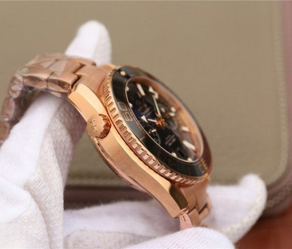 Replica Omega OMF Planet Ocean Master Chronometer RG Black Bezel Black Dial RG Bracelet A9901