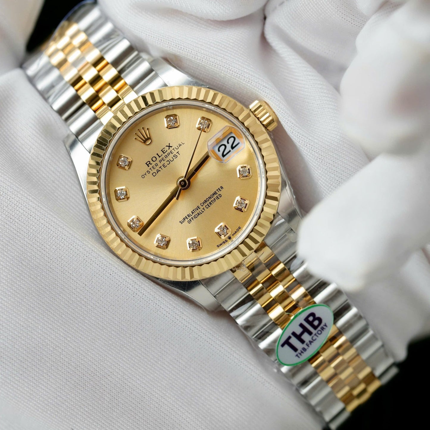 Rolex DateJust Luxury Replica Watch Yellow Champagne Dial THB Factory 31mm