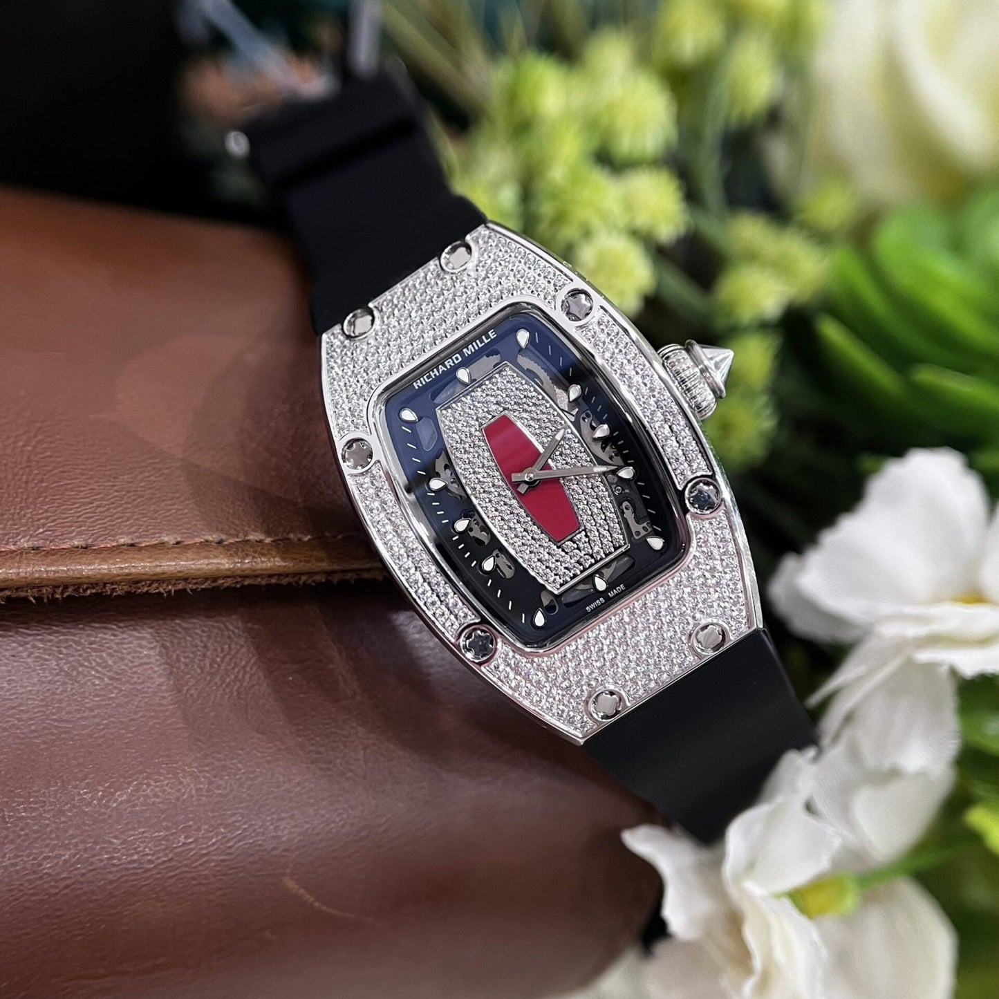 Richard Mille Fake Watch RM007 Red Dial Rubber Strap 36mm