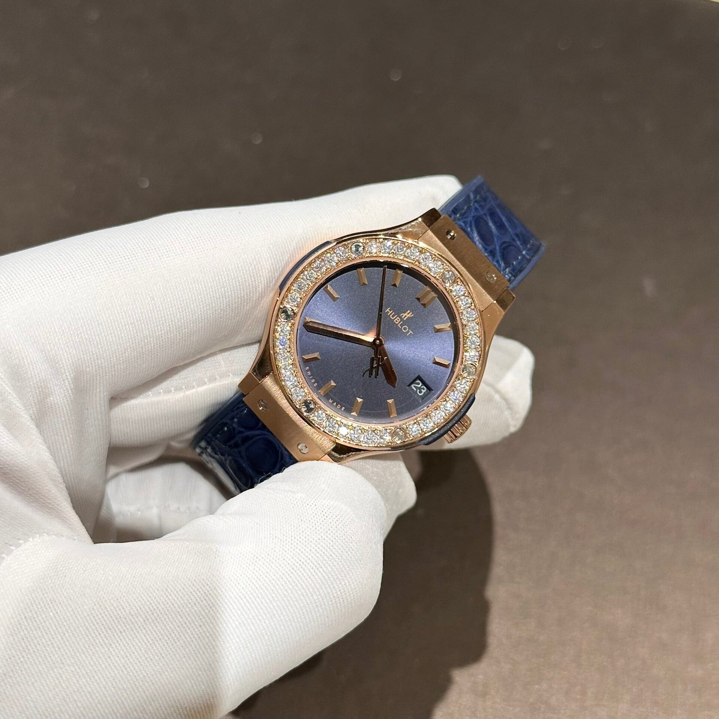 Hublot Replica 1:1 Watch With Moissanite Diamonds Blue 33mm