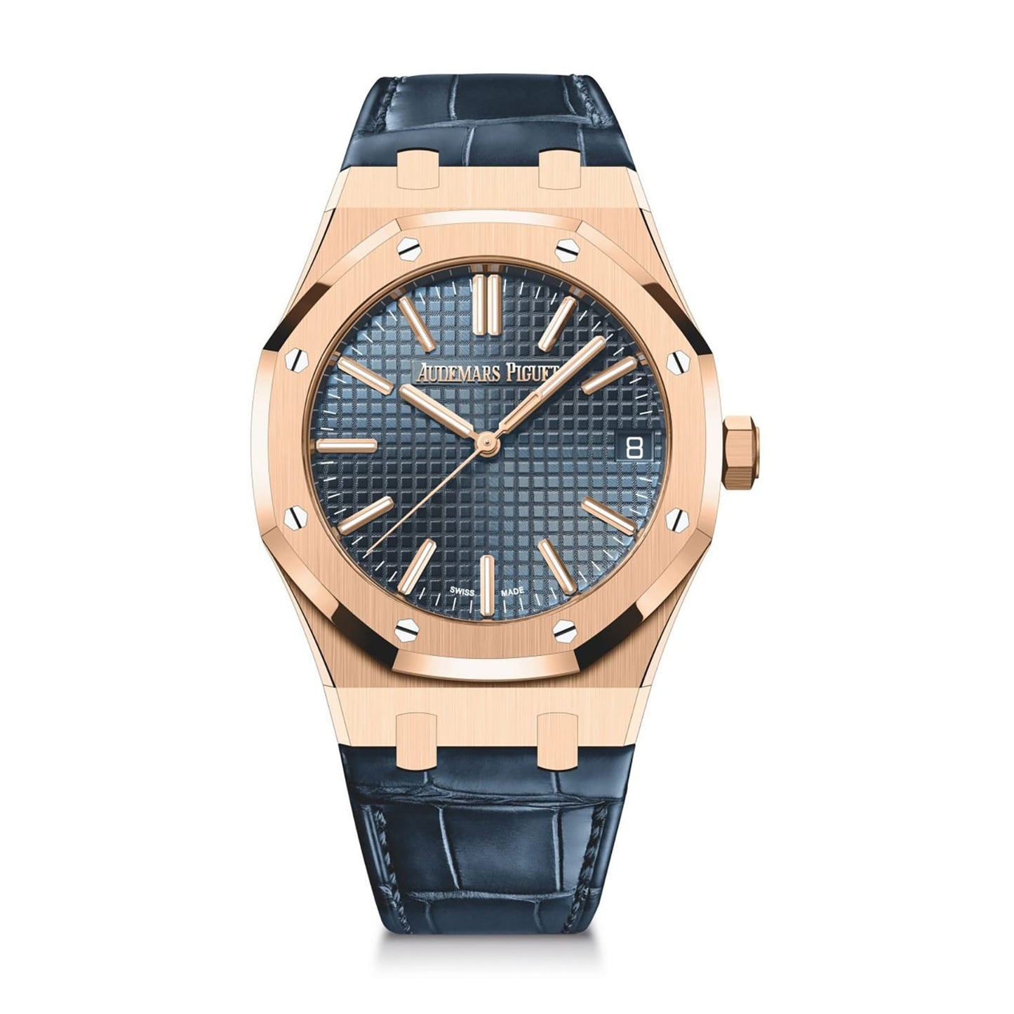 Audemars Piguet Replica AP Watch Royal Oak Selfwinding ¡°50th Anniversary¡± 41mm Rose Gold Blue Dial Leather Strap 15510OR.OO.D315CR.01-APS(1:1 replica)