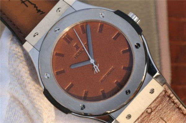 Replica Hublot Classic Fusion 45mm SS Berluti Scritto Brown Leather Dial Gummy Strap A2892