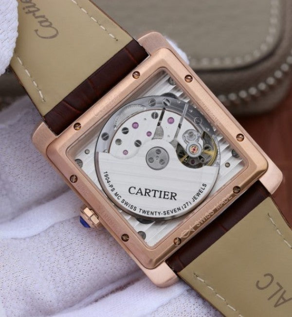 Replica Cartier Tank MC RG White Dial RG Mark Brown Leather Strap