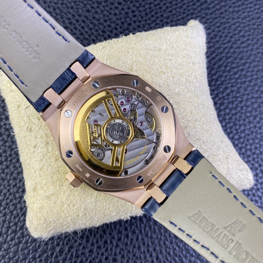 Audemars Piguet Replica AP Watch Royal Oak Selfwinding ¡°50th Anniversary¡± 41mm Rose Gold Blue Dial Leather Strap 15510OR.OO.D315CR.01-APS(1:1 replica)