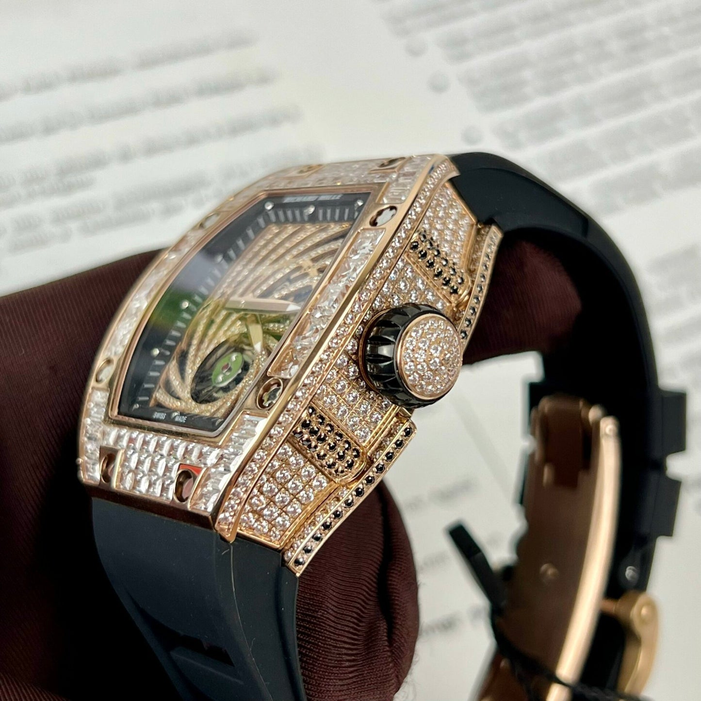 Richard Mille RM51-02 Rose Gold Baguette Replica Watch 40MM