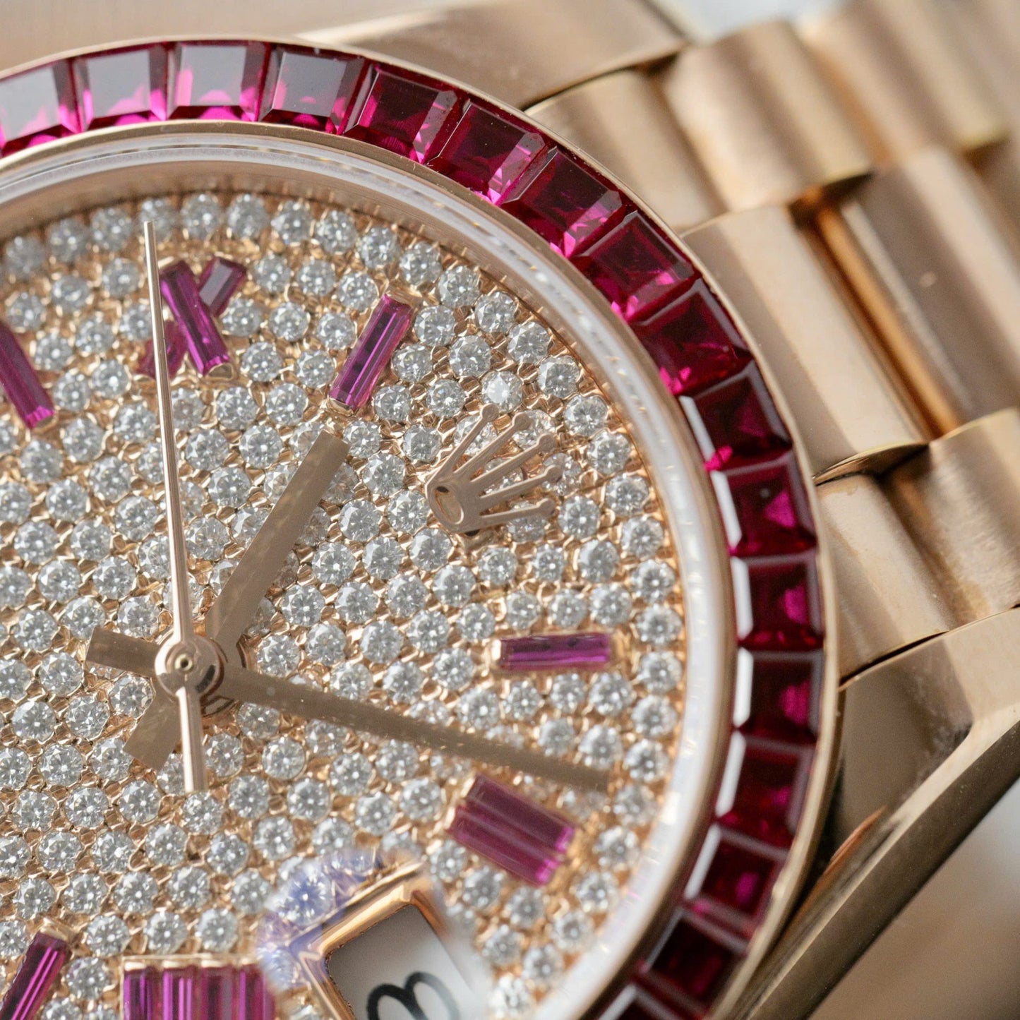 Rolex DateJust Women Custom Gold Wrapped + Ruby Baguette + Diamonds Moissanite 31mm