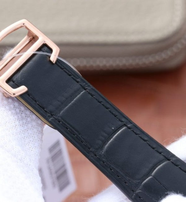 Replica Cartier Tank MC RG Gray Textured Dial Diamonds Bezel Leather Strap