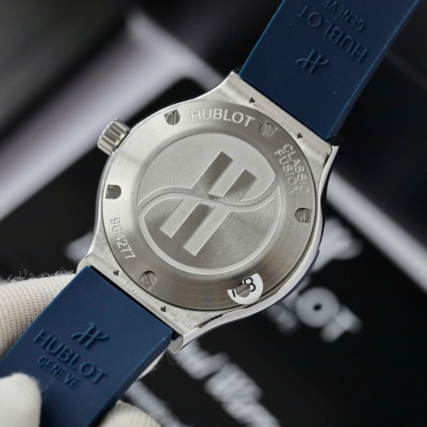 Hublot Classic Fusion Titanium Dial Blue Replica Watch Custom Moissanite Diamonds 33mm