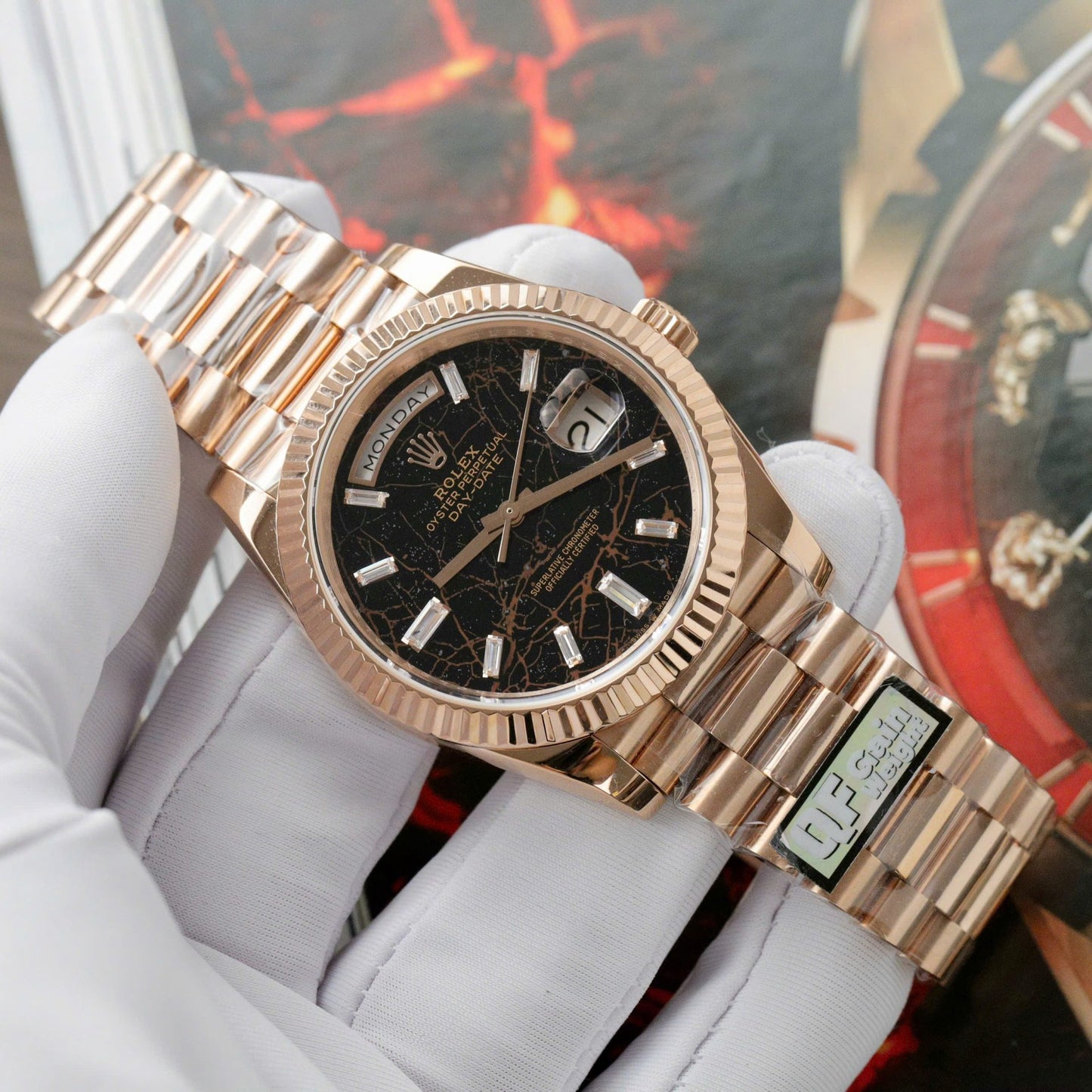 Rolex Day-Date Eisenkiesel Dial Copies Watch 18K Gold Wrapped Custom QF 36mm