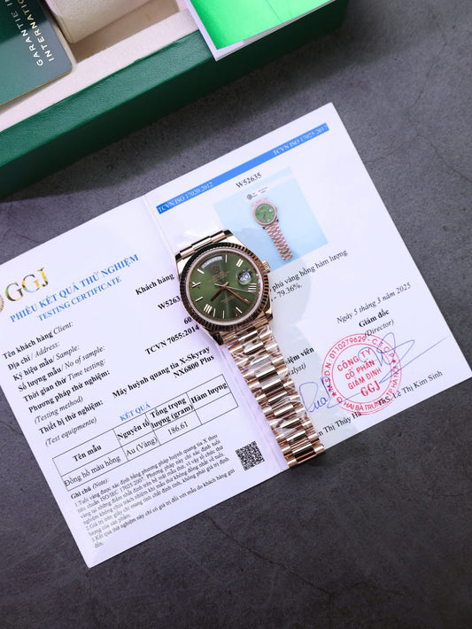 Rolex Day-Date Green Dial Replica Watch Gold Wrapped Weight 186Gram QF 40mm