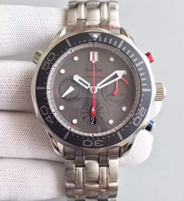Replica Omega Seamaster 300m Diver ETNZ Regatta Co-Axial Chronograph Gray Dial SS Bracelet A7753