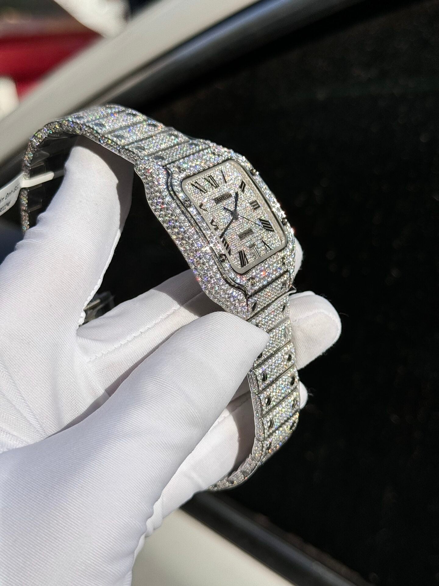 Cartier Santos Replica Watch Full Diamond Moissanite Hong Kong 39.8mm