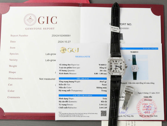 Cartier Santos Women Copies Watches Full Moissanite Diamonds Custom 35mm