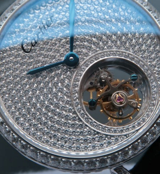 Replica Cartier Tourbillon SS Diamonds Dial Bezel Leather Strap