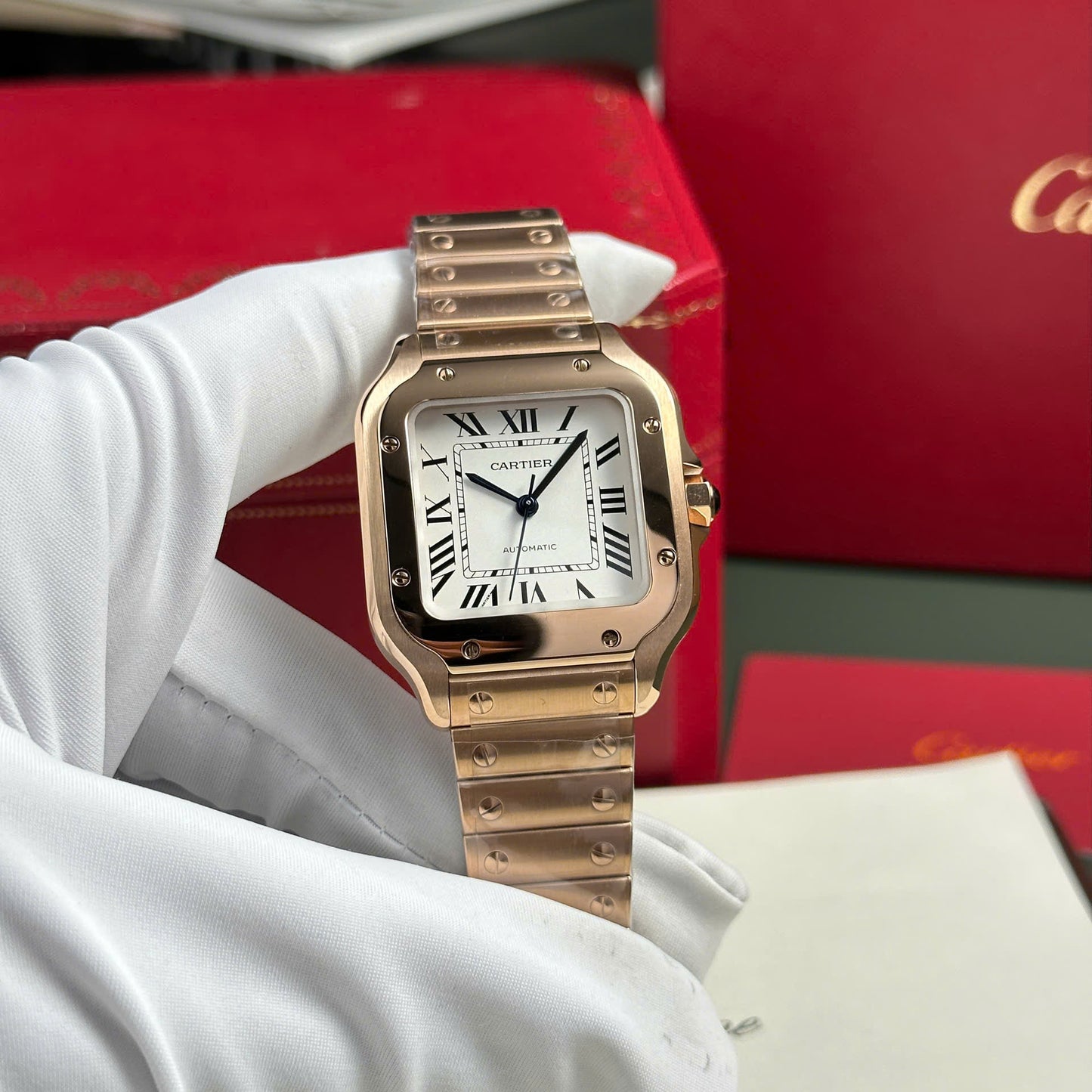 Cartier Santos Rose Gold Replica 11 Watch Dial White BV Factory 35mm