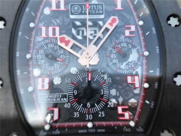 Replica Richard Mille RM011 Black Ceramic RG Chrono Skeleton Dial Black Rubber Strap A7750