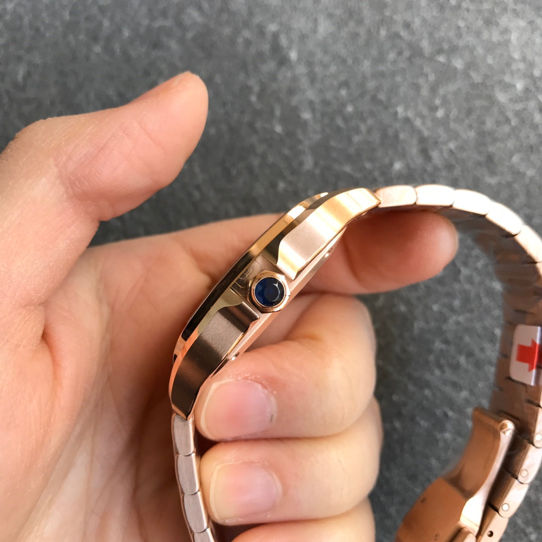 Fake cartier watch Santos large model mechanical movement Silver Dial Rose Gold WGSA0018(1:1 replica)