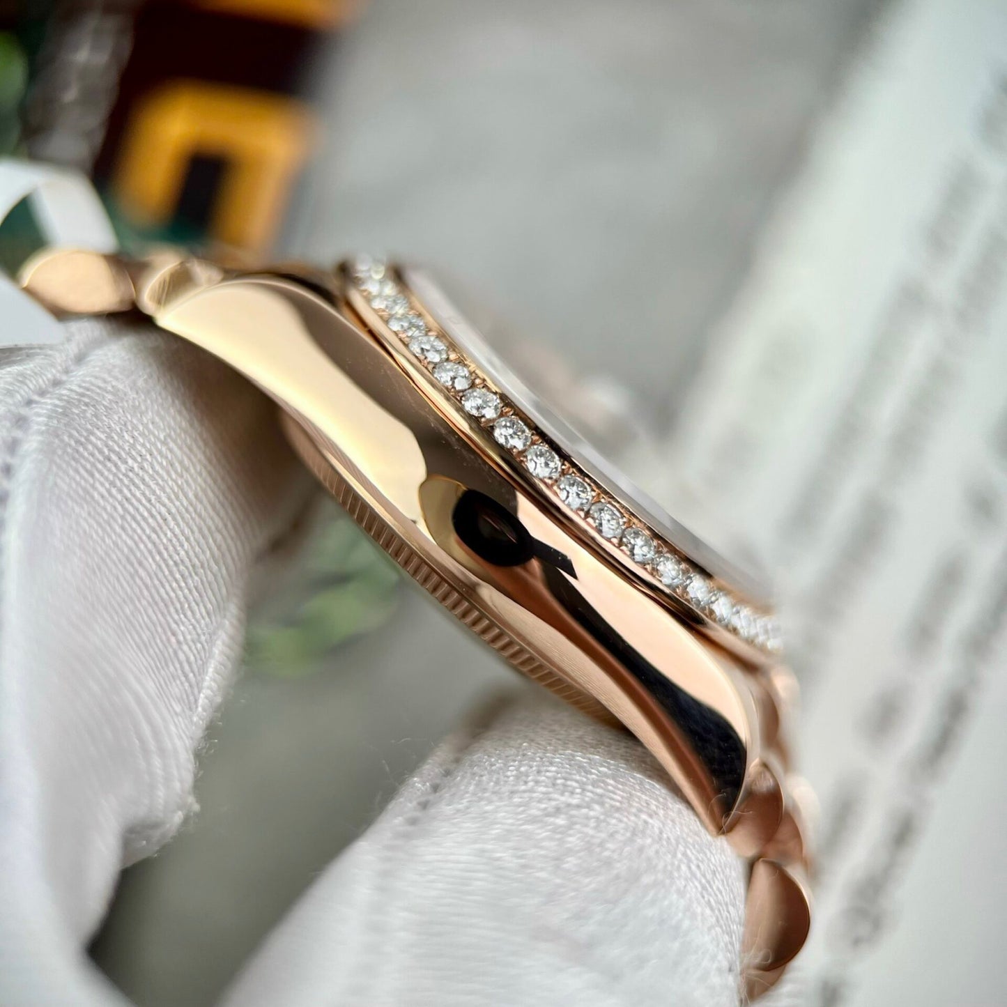 Rolex DateJust Gold Wrapped Moissanite Replica Watch With Chocolate Dial 31mm
