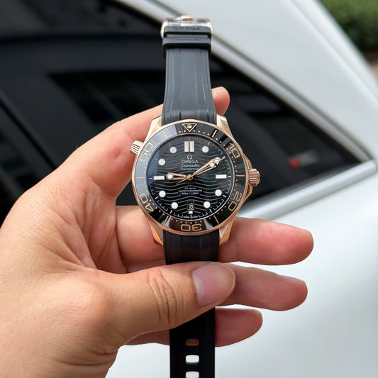 Omega Seamaster Diver 300M Sedna Rose Gold Copies Watches Black Dial 42mm
