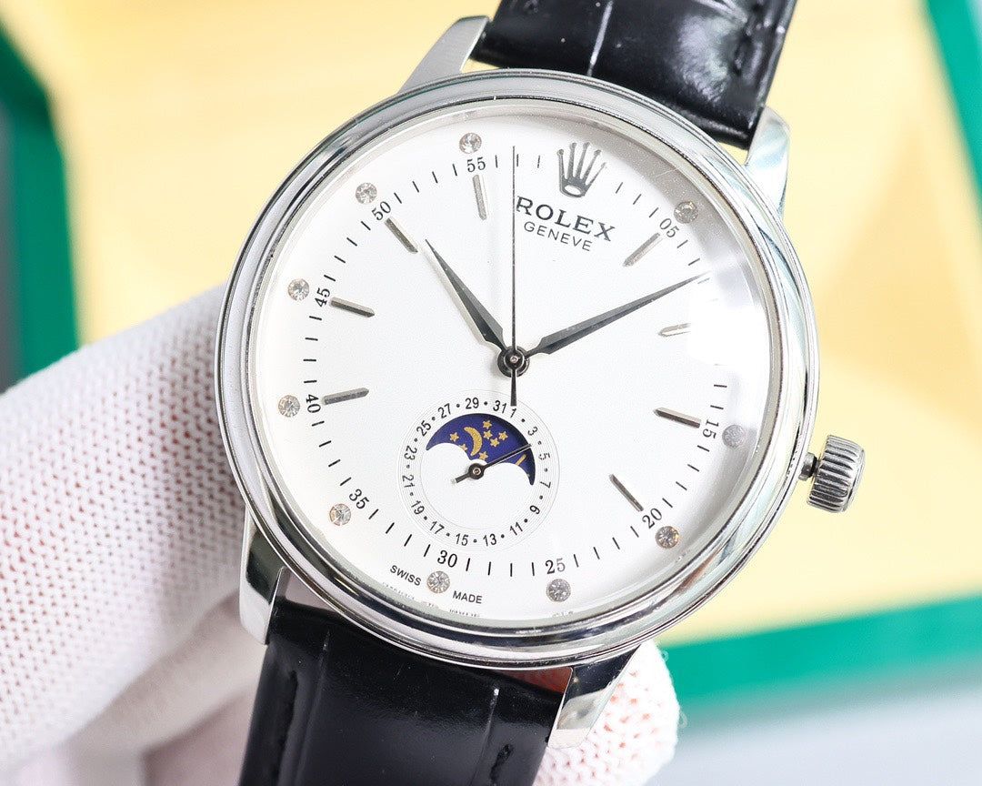 Rolex?? Cellini Moonphase-40mm-Leather-White(1:1 replica)