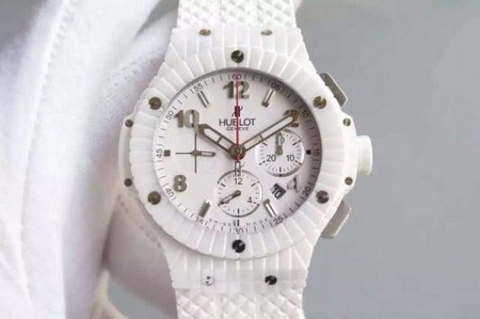 Replica Hublot Big Bang Caviar Chrono 44mm White Ceramic White Dial Rubber Strap A7750