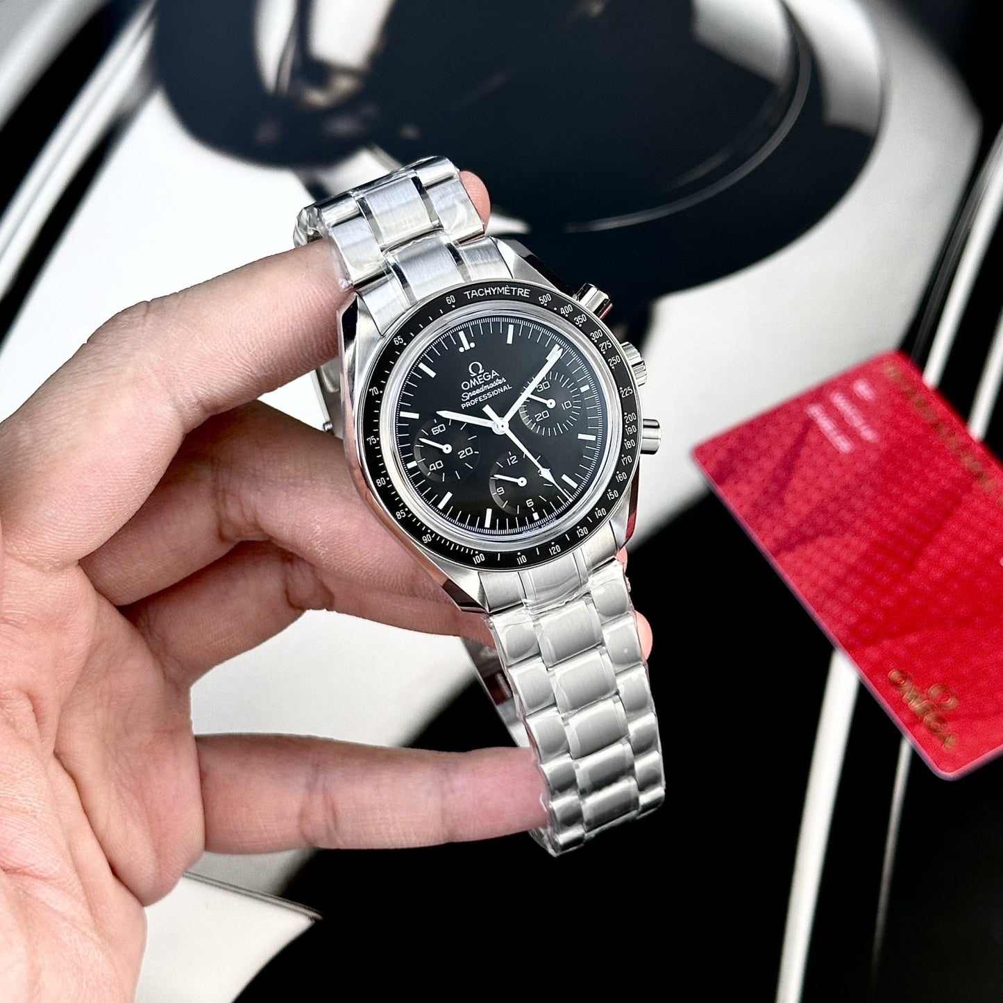Omega Replica Watch Speedmaster Moonwatch Black Dial Metal Wire 42mm