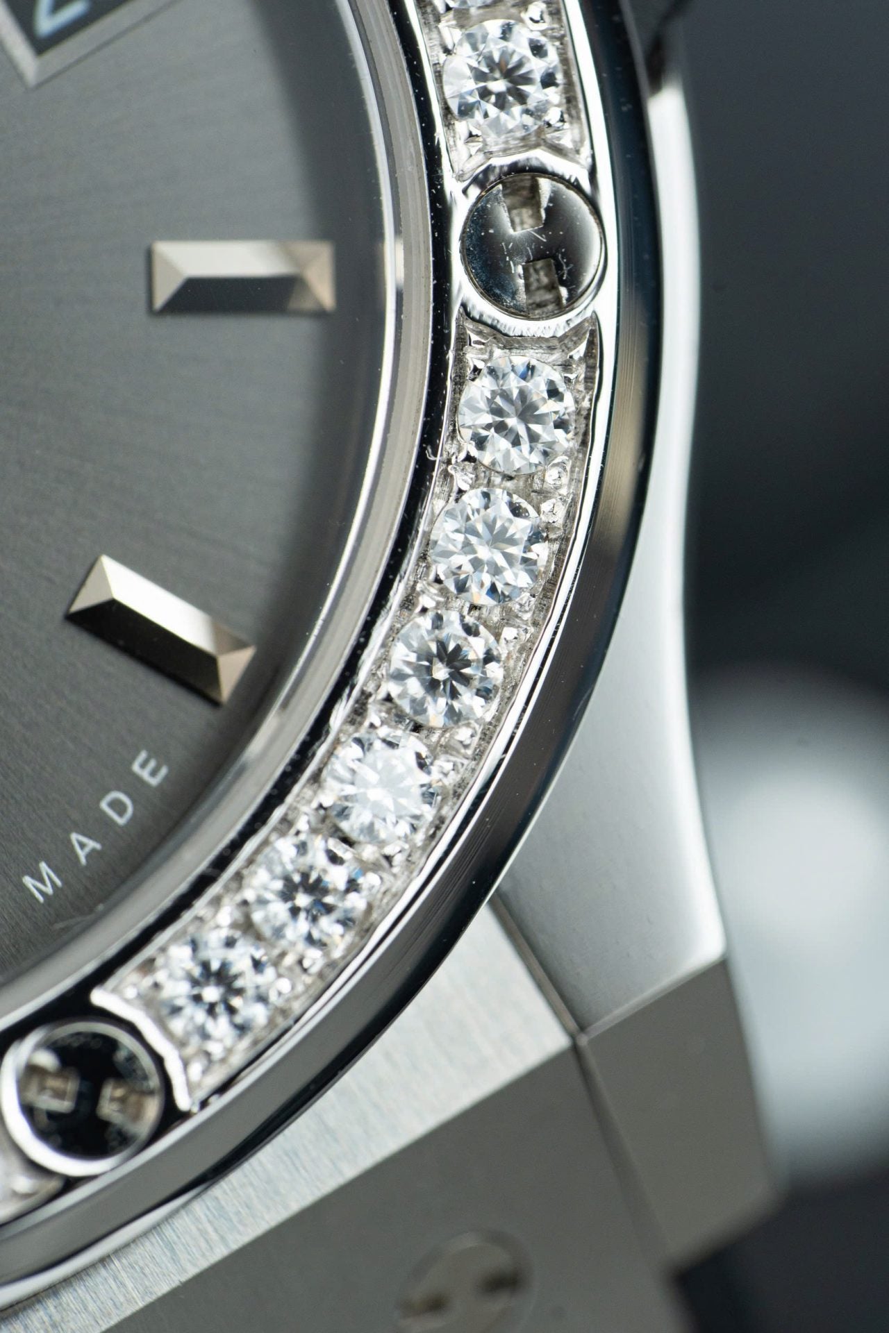 Hublot Classic Fusion Dial Gray Replica Watch Bezel Diamonds Moissanite 38mm