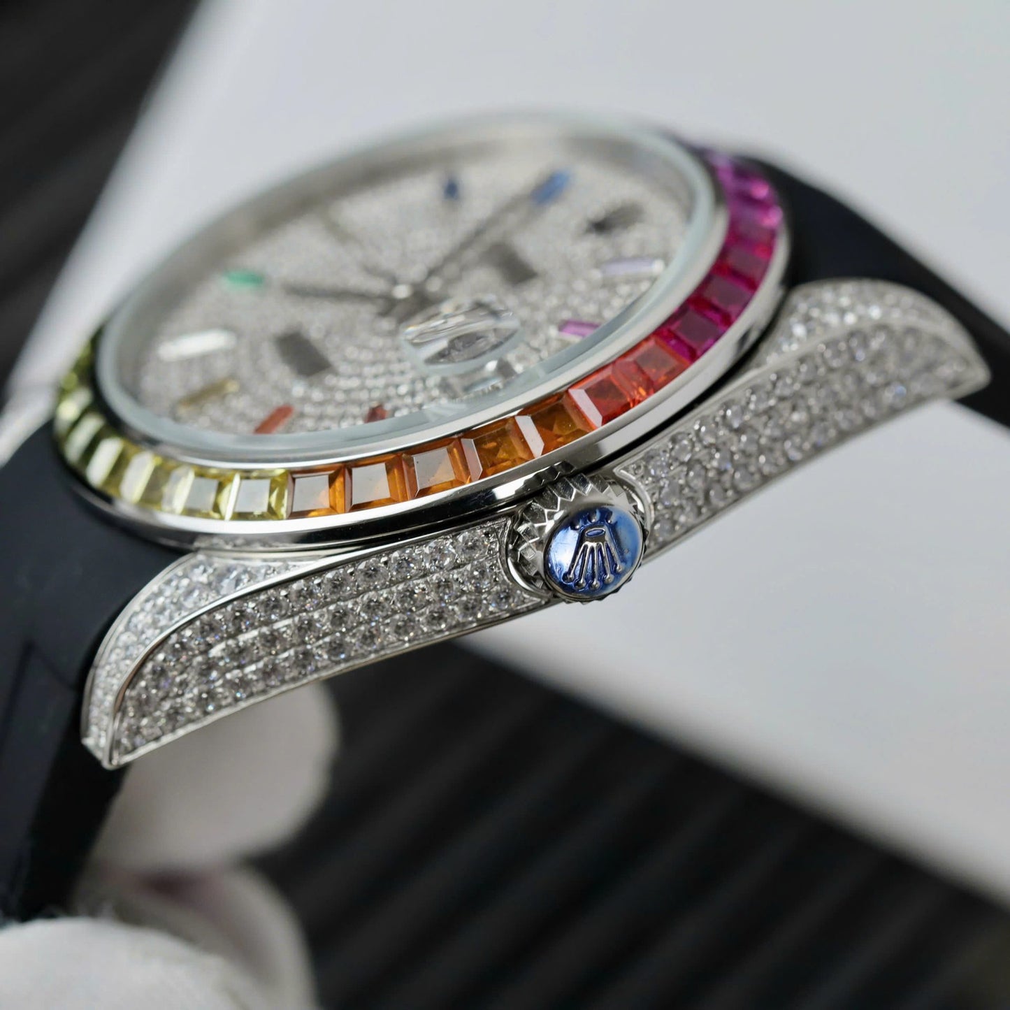 Rolex DateJust Rainbow Fake Watch Rubber Strap 41mm