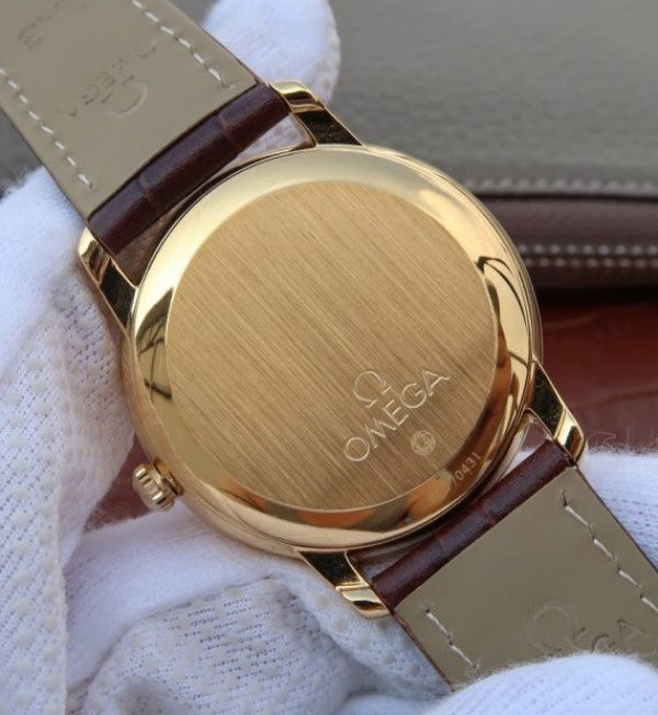 Replica Omega MKF De Ville 37mm YG White Dial YG Markers Leather Strap A2892
