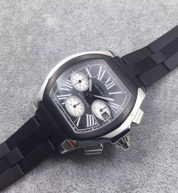 Replica Cartier Roadster SS Black Dial Black Rubber Strap A7750
