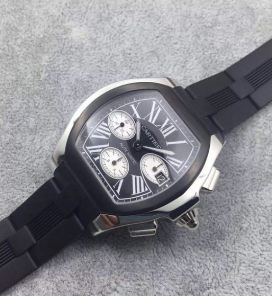 Replica Cartier Roadster SS Black Dial Black Rubber Strap A7750