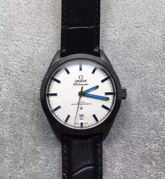Replica Omega Globemaster Master DLC Blue Pointer White Dial Leather Strap A8900