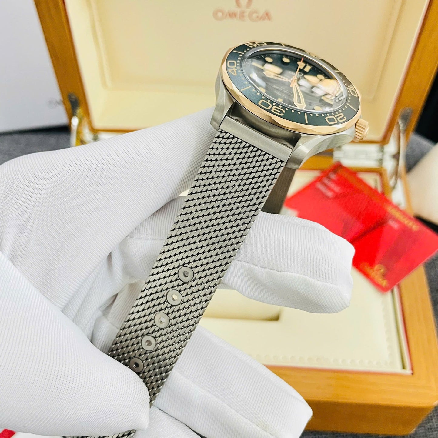 Omega Replica Watches Seamaster Bronze Gold on Titanium Green Dial VS Factory 42mm