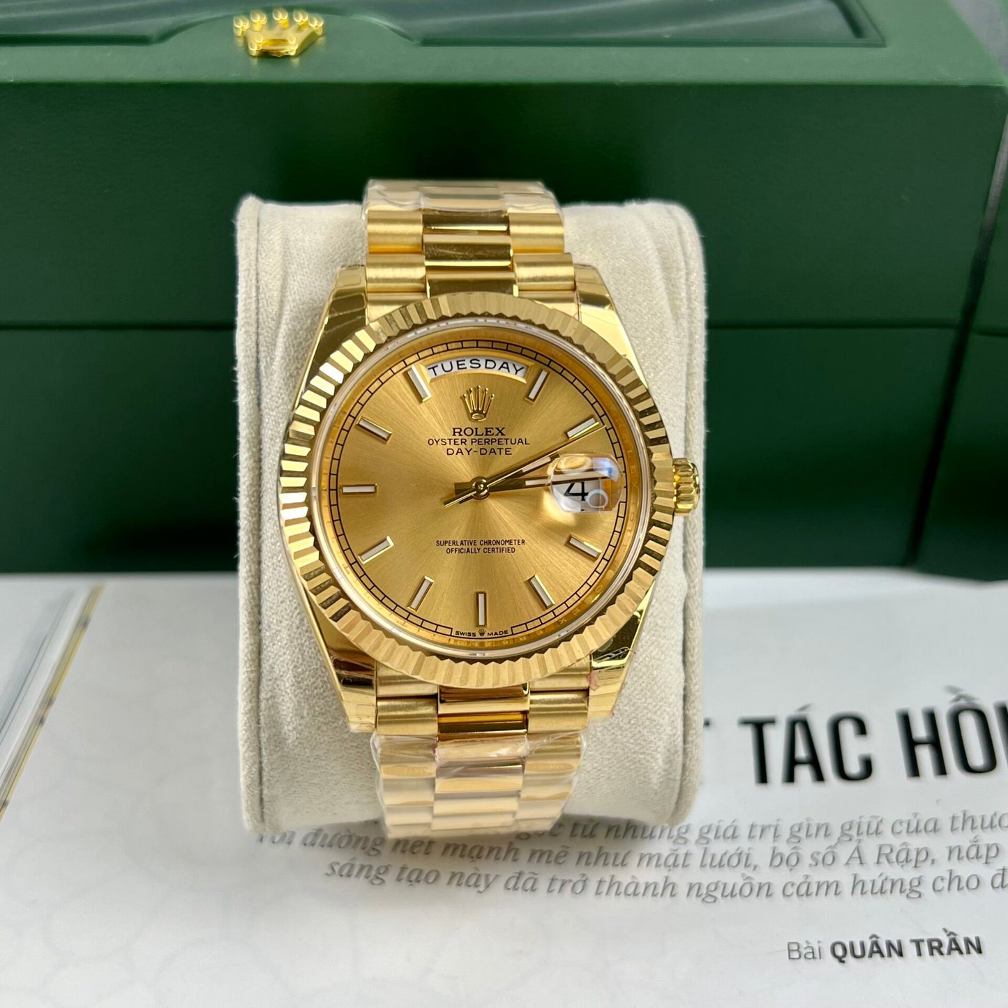 Rolex Replica 1:1 Watch Day-Date Gold Plated Fluted Bezel EW Factory 40mm