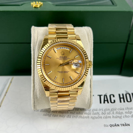 Rolex Replica 1:1 Watch Day-Date Gold Plated Fluted Bezel EW Factory 40mm