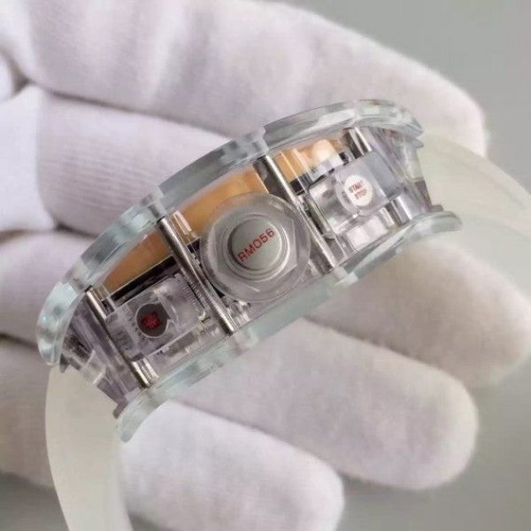 Replica Richard Mille RM011 Transparent Case RG/Black Bezel Skeleton Dial White Rubber Strap A7750