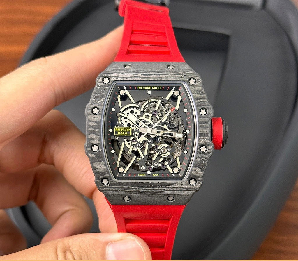 Richard Mille RM35-02 Replica Watch Skeleton Red Rubber Strap 44mm