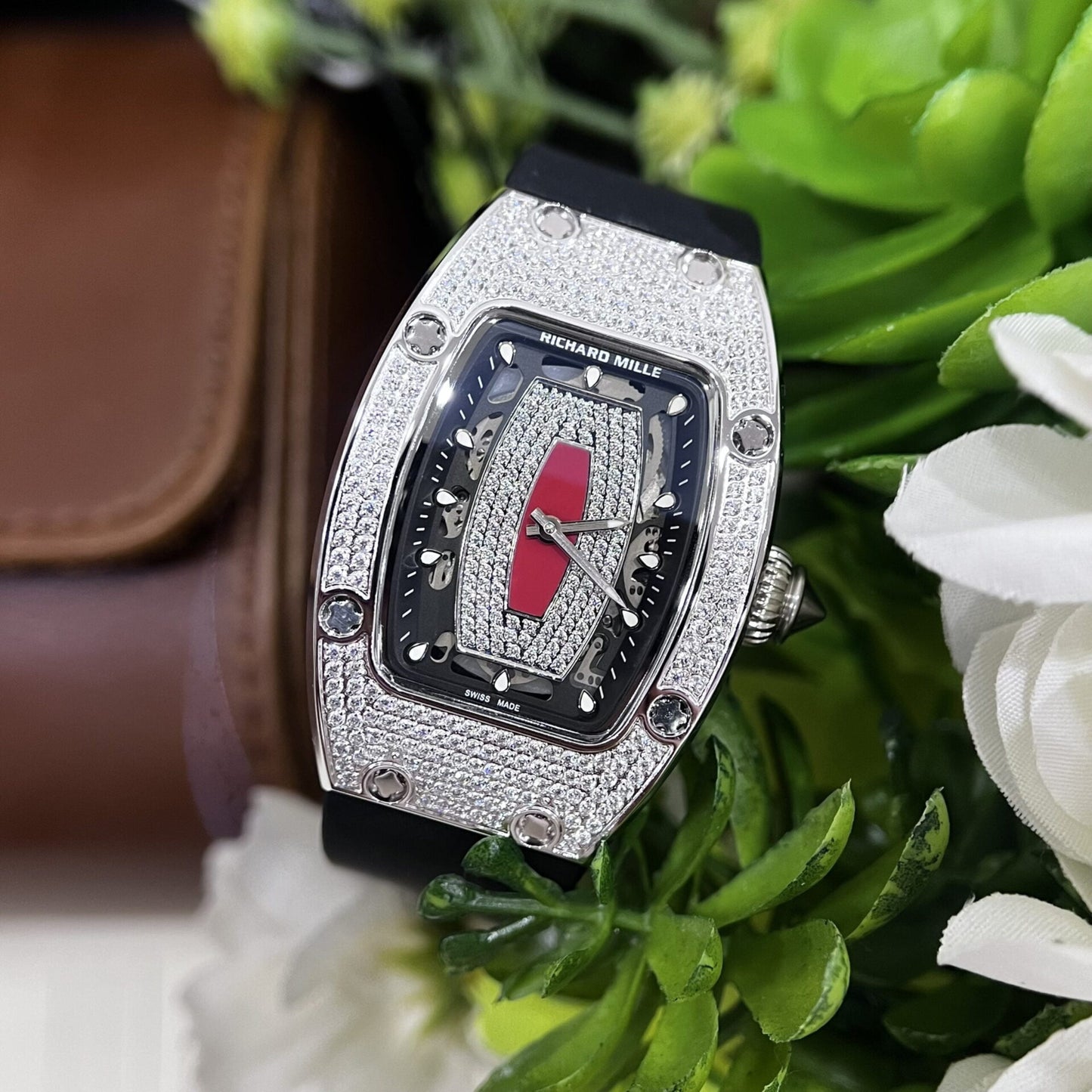 Richard Mille Fake Watch RM007 Red Dial Rubber Strap 36mm