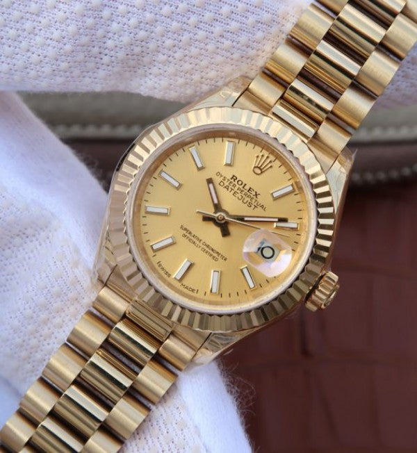 Replica Rolex DateJust 31mm Fluted Bezel RG Gold Dial Bracelet A2235