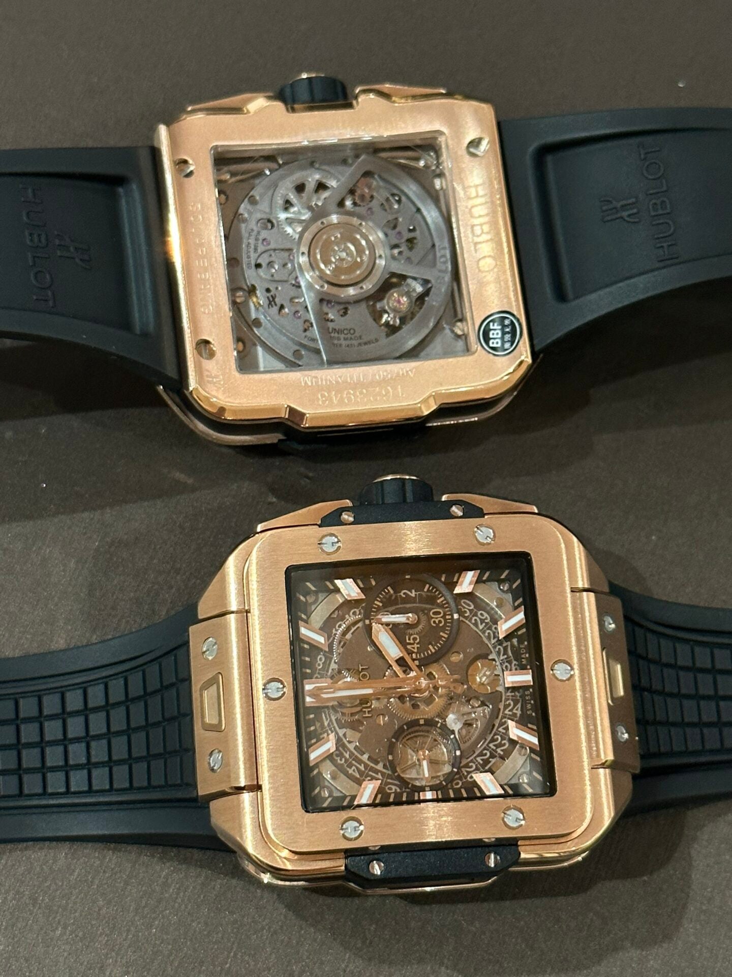Hublot Big Bang Square Replica Watch Rose Gold Rubber Strap BBF 42mm