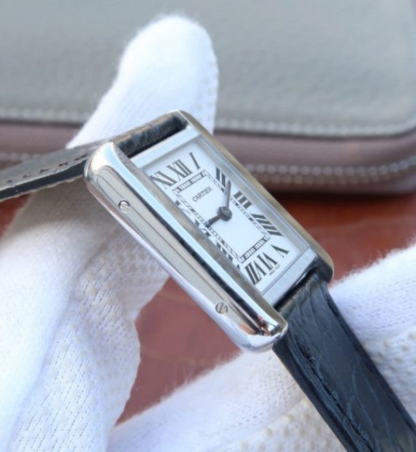 Replica Cartier Tank Solo SS White Dial Black Leather Strap Ronda Quartz