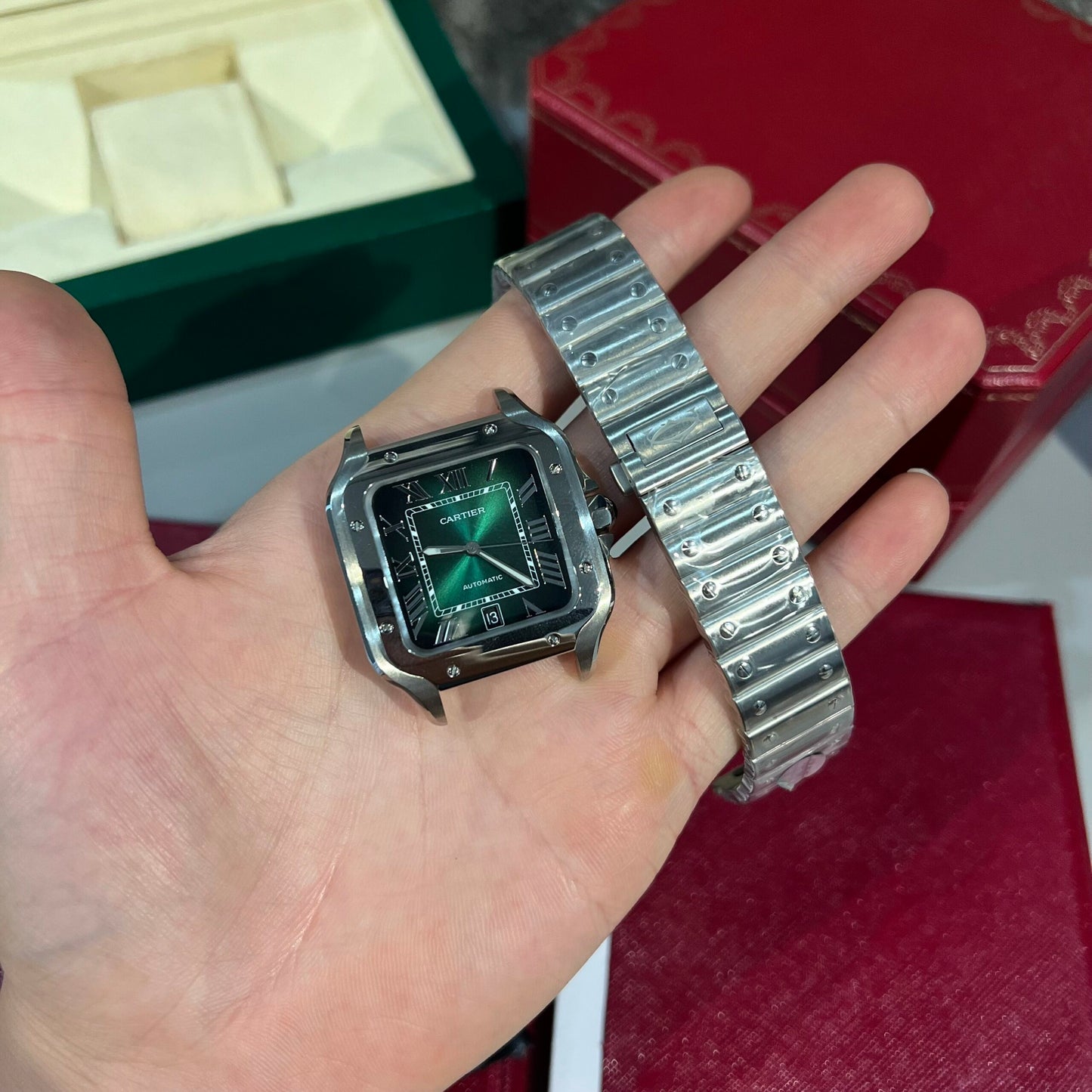 CARTIER SANTOS WSSA0062 REPLICA 1:1 GREEN DIAL BV FACTORY 39.8MM