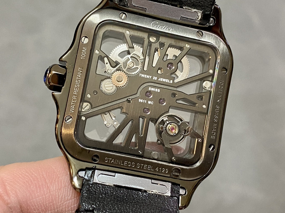 Fake Cartier watch Santos large model mechanical movement Black ADLC Steel Skeleton Dial WHSA0009 TWF(1:1 replica)