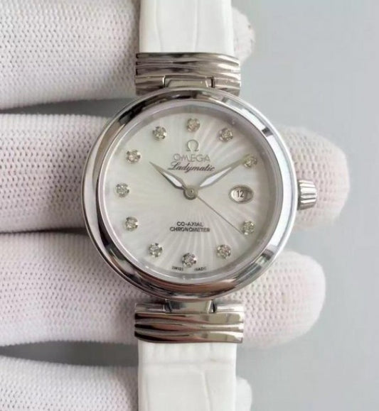 Replica Omega De Ville Lady SS White Dial Leather Strap A8520