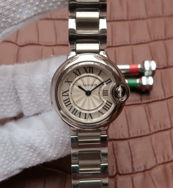 Replica Cartier Ballon Bleu Ladies 28mm SS White Dial SS Bracelet Ronda Quartz
